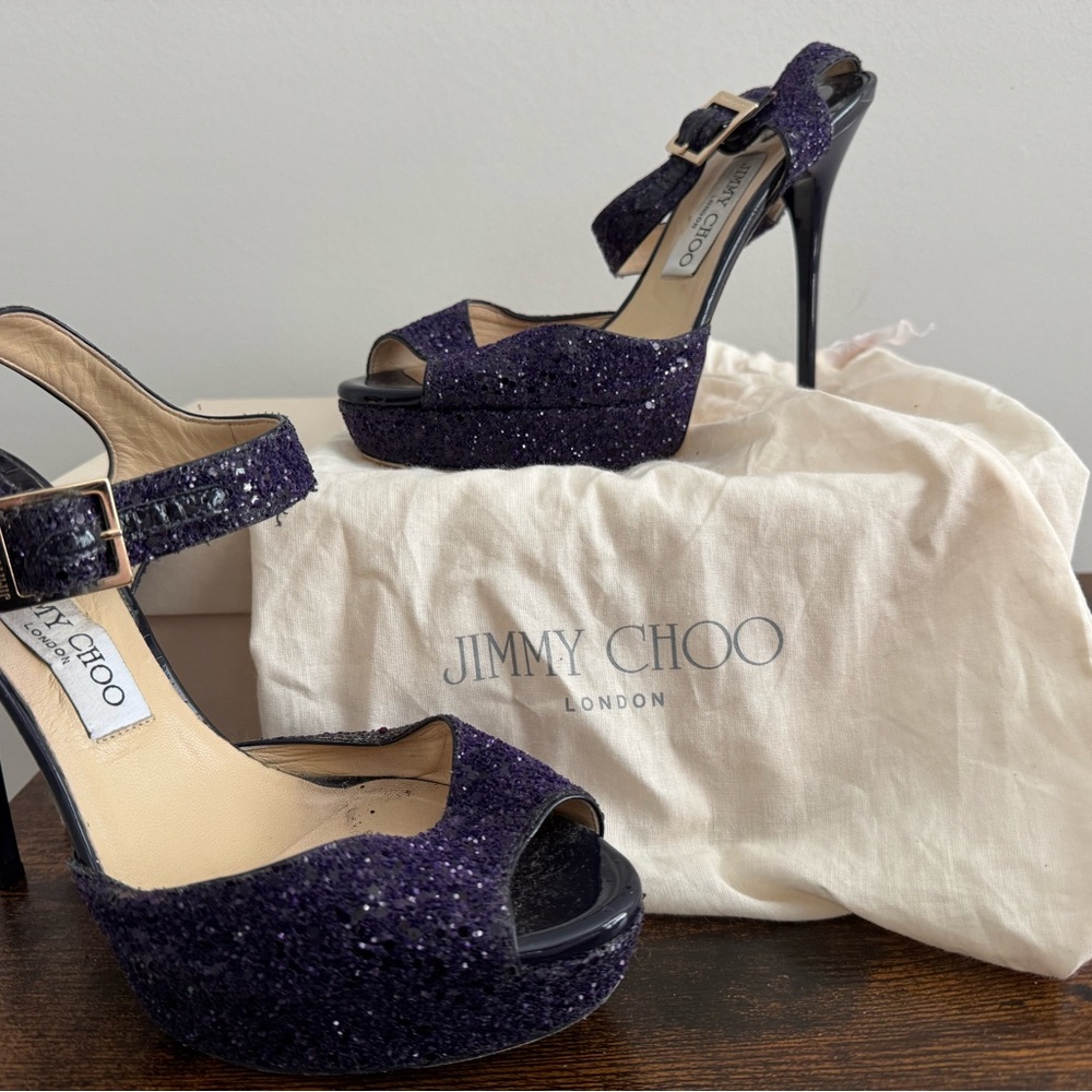 Jimmy Choo Dark Purple Glitter Heels size 8